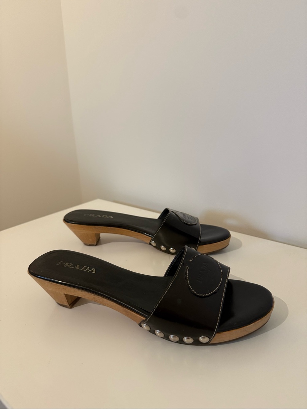 VINTAGE PRADA LEATHER STUDDED HEELS